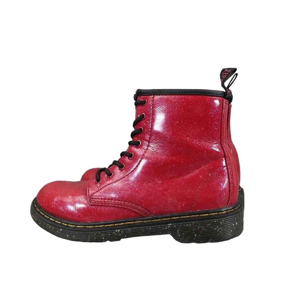Dr Martens Shoes Kids 3 Boots Cosmic Glitter 1460 Junior Red Lace Up Zip Combat